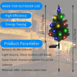 Amorly 2Pcs Solar Powered Christmas Tree Stake Lights, Waterproof Outdoor Xmas Decor For Yard Front Porch Garden Pathway Festive Lighting - thumbnail 2
