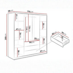 Bali Lux 4 Door Wardrobe With Mirrors Decorative Slats Spacious Closet For Bedroom Hallway Black With Oak Wotan - thumbnail 6