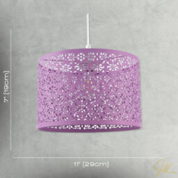 Happy Homewares Lavender Lilac Moroccan Metal Pendant Lamp Shade With Floral Decor - thumbnail 7