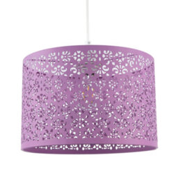 Happy Homewares Lavender Lilac Moroccan Metal Pendant Lamp Shade With Floral Decor - thumbnail 1