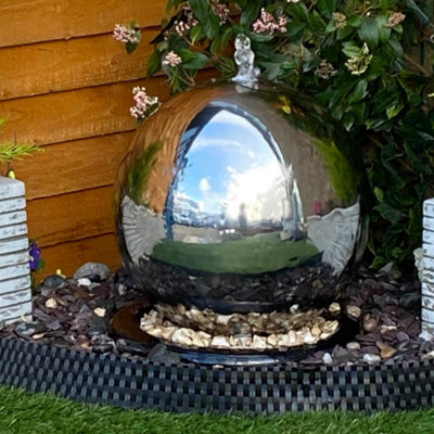 Outdoor Living UK 75Cm Stainless Steel Sphere Mains Power Water Feature With Cover - image 1