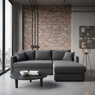 Orea Modern L Shape Sofa Bed With 2 Storage Compartments Reversible Fabric Corner Settee Sleep Function 227X150Cm Black Right - image 1