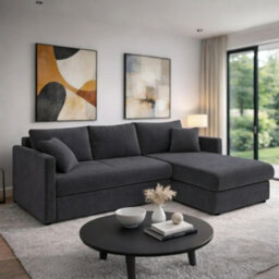 Orea Modern L Shape Sofa Bed With 2 Storage Compartments Reversible Fabric Corner Settee Sleep Function 227X150Cm Black Right - thumbnail 2