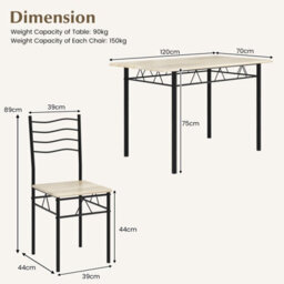 Costway Set Of 5 Dining Table Industrial Kitchen Table & 4 Chairs W/ Metal Frame-Natural - thumbnail 3