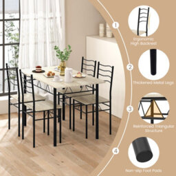 Costway Set Of 5 Dining Table Industrial Kitchen Table & 4 Chairs W/ Metal Frame-Natural - thumbnail 6