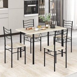 Costway Set Of 5 Dining Table Industrial Kitchen Table & 4 Chairs W/ Metal Frame-Natural - thumbnail 7