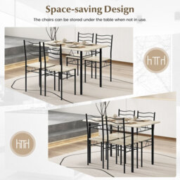 Costway Set Of 5 Dining Table Industrial Kitchen Table & 4 Chairs W/ Metal Frame-Natural - thumbnail 4