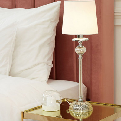 Beliani Table Lamp - Tall Sculpted Silver Metal Base, White Empire Shade, Glass Accents - W18 X D18 X H62Cm - image 1