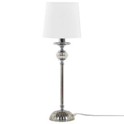 Beliani Table Lamp - Tall Sculpted Silver Metal Base, White Empire Shade, Glass Accents - W18 X D18 X H62Cm - thumbnail 3