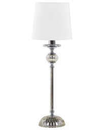 Beliani Table Lamp - Tall Sculpted Silver Metal Base, White Empire Shade, Glass Accents - W18 X D18 X H62Cm - thumbnail 2