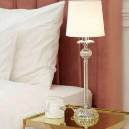 Beliani Table Lamp - Tall Sculpted Silver Metal Base, White Empire Shade, Glass Accents - W18 X D18 X H62Cm - thumbnail 1