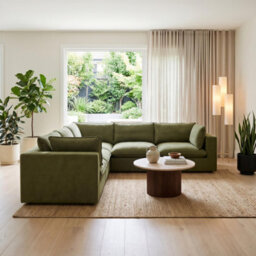 Furniturebox Uk Echo Green Linen-Look Fabric 4 Seater Modular Corner Sofa - thumbnail 2