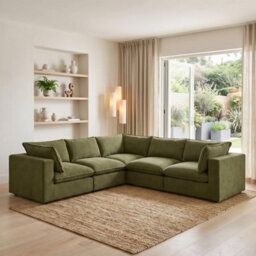 Furniturebox Uk Echo Green Linen-Look Fabric 4 Seater Modular Corner Sofa - thumbnail 1