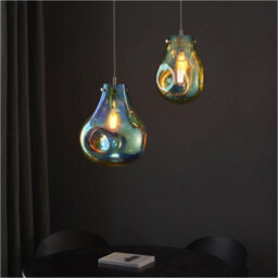 Loops 2 Pack Hanging Ceiling Pendant Light - Large Petrol Blue Metallic Glass & Chrome Plate - 10W Led E27 - thumbnail 4