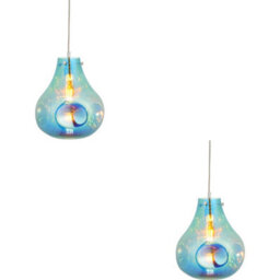 Loops 2 Pack Hanging Ceiling Pendant Light - Large Petrol Blue Metallic Glass & Chrome Plate - 10W Led E27