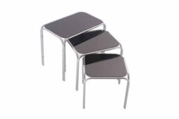 Aspect Furniture Set Of 3 Rectangle Nesting Tables With Black Glass Chromed Silver Legs - thumbnail 2
