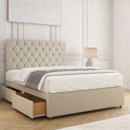 Bsspoke Mia Divan Bed In Cream Plush Velvet 24Inch Headboard & 2 Drawers Same Side & No Mattress In 3Ft 4Ft 4Ft6 5Ft 6Ft - thumbnail 2