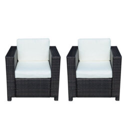 Wyld Haus Vamino Set Of 2 Black Rattan Outdoor Armchairs With Cream Cushions, L75 X D70 X H80Cm - thumbnail 2