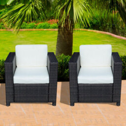 Wyld Haus Vamino Set Of 2 Black Rattan Outdoor Armchairs With Cream Cushions, L75 X D70 X H80Cm - thumbnail 4