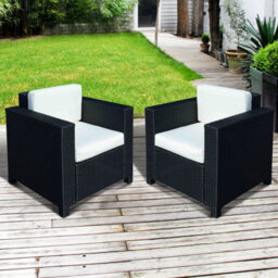 Wyld Haus Vamino Set Of 2 Black Rattan Outdoor Armchairs With Cream Cushions, L75 X D70 X H80Cm - thumbnail 5