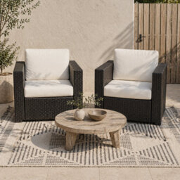 Wyld Haus Vamino Set Of 2 Black Rattan Outdoor Armchairs With Cream Cushions, L75 X D70 X H80Cm - thumbnail 1
