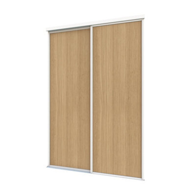 A-Class Sliding Doors Set Of 2 Mid Oak Sliding Wardrobe Door Kit In White Frame & Tracks, Opening Height (H) 225-226Cm & Width (W) 119-120Cm - image 1