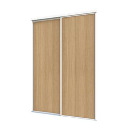 A-Class Sliding Doors Set Of 2 Mid Oak Sliding Wardrobe Door Kit In White Frame & Tracks, Opening Height (H) 225-226Cm & Width (W) 119-120Cm - thumbnail 1