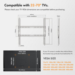 "Vonhaus Tv Wall Bracket For 32-70"" Screens, Ultra-Slim Tv Bracket With Spirit Level, Flat To Wall Mount, 45Kg Capacity" - thumbnail 4
