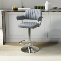 Monaco Light Grey Leather Effect Swivel Bar Stool with Chrome Frame