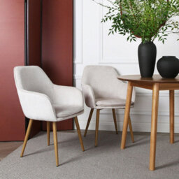 Muse - Pair Of Chairs In Woven Yarn Fabric Set Of 2 Dining Chairs Cream With Ash Effect Legs