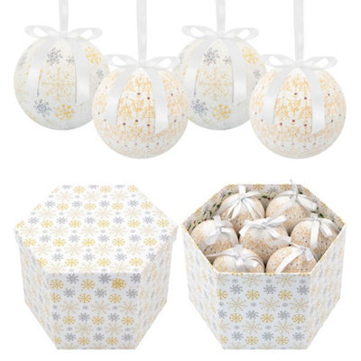 The Christmas Workshop 71610 Set Of 14 Gold & White Coloured Snowflake And Icicles Design Christmas Baubles  - image 1
