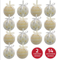The Christmas Workshop 71610 Set Of 14 Gold & White Coloured Snowflake And Icicles Design Christmas Baubles  - thumbnail 3