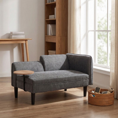 Living And Home Dark Grey Chenille Upholstered Chaise Lounge With Side Table - image 1