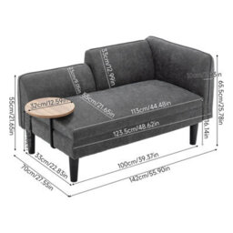 Living And Home Dark Grey Chenille Upholstered Chaise Lounge With Side Table - thumbnail 7