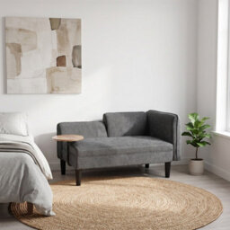 Living And Home Dark Grey Chenille Upholstered Chaise Lounge With Side Table - thumbnail 2