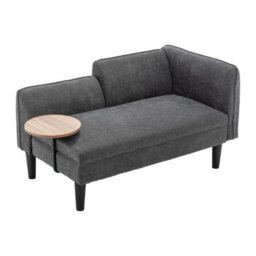 Living And Home Dark Grey Chenille Upholstered Chaise Lounge With Side Table - thumbnail 3