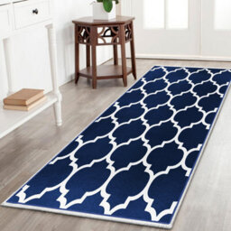 Ameha Ava Navy Printed Rug 80X150Cm, Non Slip Hypoallergenic Indoor/outdoor Kitchen,moroccan Pattern Hallway Runner Rug - thumbnail 6