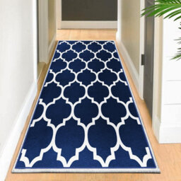 Ameha Ava Navy Printed Rug 80X150Cm, Non Slip Hypoallergenic Indoor/outdoor Kitchen,moroccan Pattern Hallway Runner Rug - thumbnail 7
