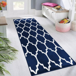 Ameha Ava Navy Printed Rug 80X150Cm, Non Slip Hypoallergenic Indoor/outdoor Kitchen,moroccan Pattern Hallway Runner Rug - thumbnail 2