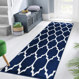 Ameha Ava Navy Printed Rug 80X150Cm, Non Slip Hypoallergenic Indoor/outdoor Kitchen,moroccan Pattern Hallway Runner Rug - thumbnail 4