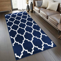 Ameha Ava Navy Printed Rug 80X150Cm, Non Slip Hypoallergenic Indoor/outdoor Kitchen,moroccan Pattern Hallway Runner Rug - thumbnail 5