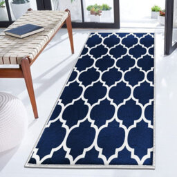 Ameha Ava Navy Printed Rug 80X150Cm, Non Slip Hypoallergenic Indoor/outdoor Kitchen,moroccan Pattern Hallway Runner Rug - thumbnail 8