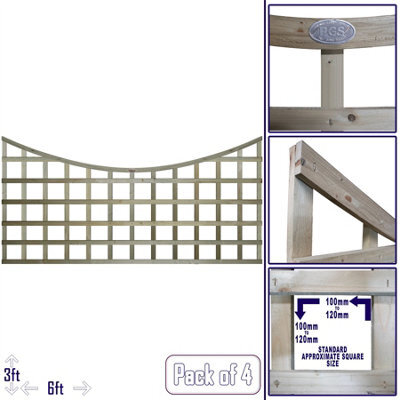 Premier Garden Supplies Concave Top Wooden Trellis Panel 6Ft X 3Ft (4 Pack) Standard Square Lattice Fencing Topper Extension For Climbing Plant Support - image 1