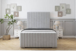 "Sloomy Madison Silver Plush Bed Frame With Mattress With 50"" Upholstered Headboard 5' King" - thumbnail 1