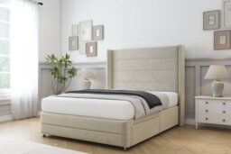 "Sloomy Sterling Cream Plush Divan Bed 2 Drawers Foot-End - 54"" Wingback Headboard & 12"" Footboard 4' Small Double" - thumbnail 3