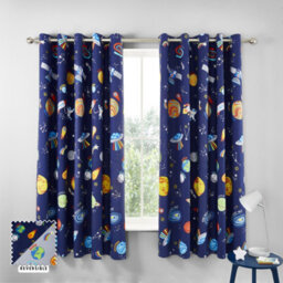 Catherine Lansfield Lost In Space 66X72 Inch Fully Reversible Two Curtain Panels Grey/blue - thumbnail 1