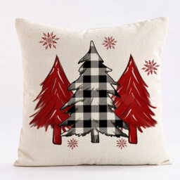 Amorly Set Of 4 Buffalo Plaid Christmas Pillow Covers, Tree, Joy, Snow, Merry Christmas Motifs, Holiday Decorative Throw Cushion Cases - thumbnail 8