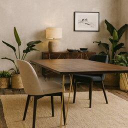 Wyld Haus Bandung Dark Mango Wood Dining Table With Gold Inlays, Seats 6