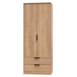 Osaka Tall 2 Drawer Wardrobe In Nebraska Oak (Ready Assembled) - thumbnail 3