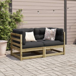 Walplus 2 Piece Garden Sofa Set Impregnated Wood Pine - Cushion Not Included - thumbnail 3